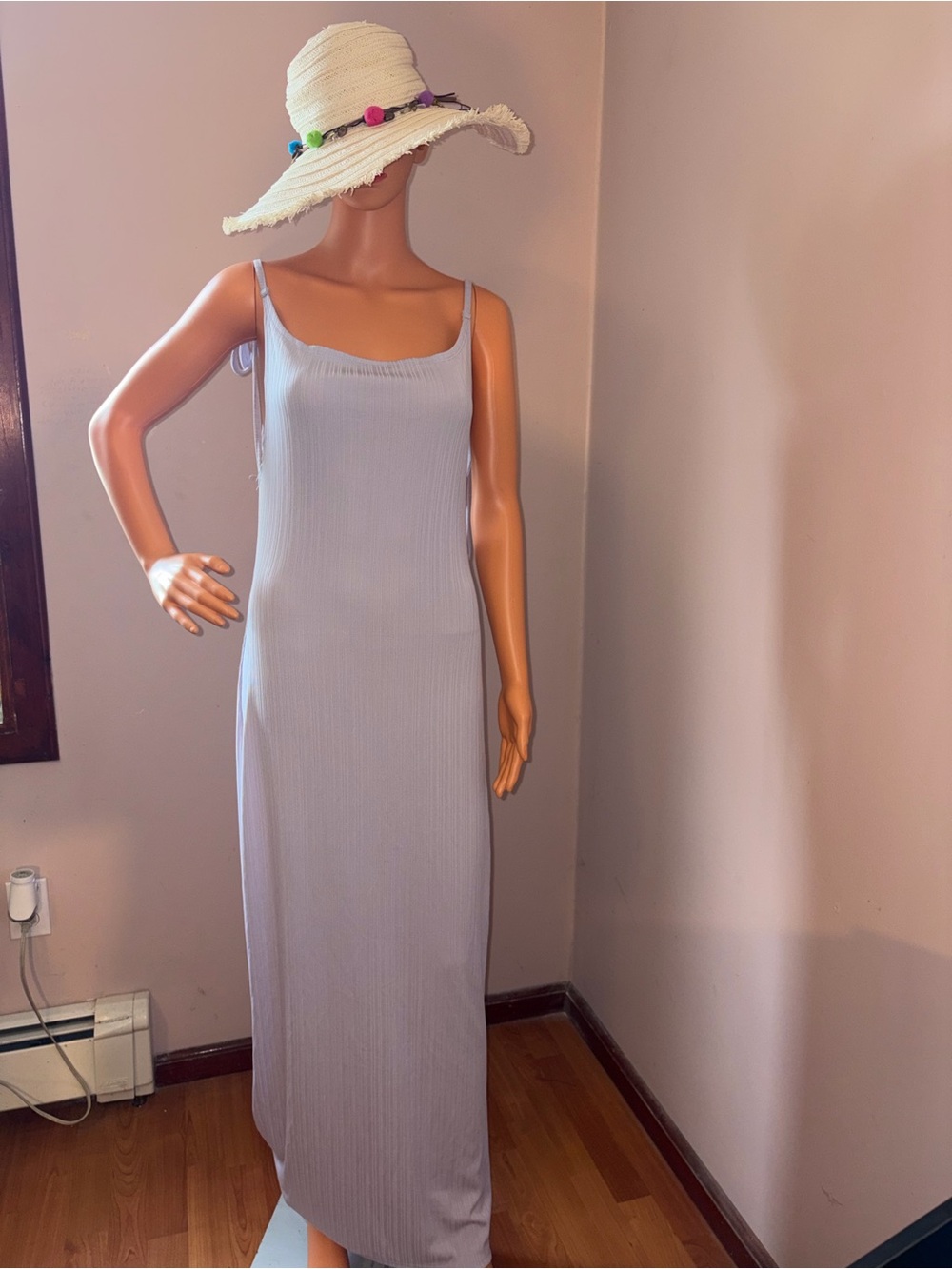 Zaful Light Lavender Ribbed Maxi Slip Dress